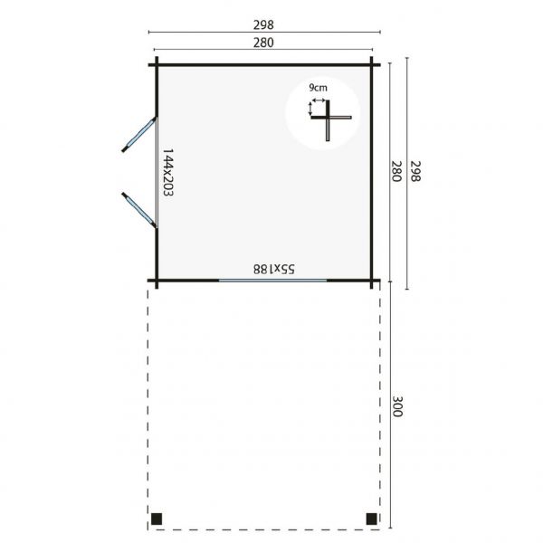 Grundriss Gartenhaus Dellinger 298+300x298cm