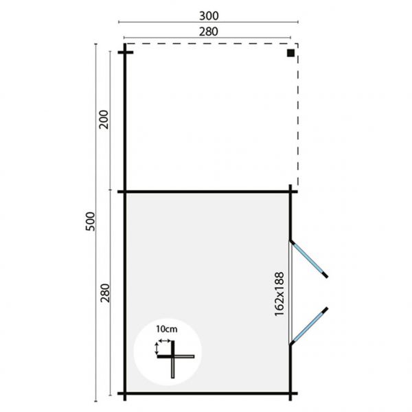 Grundriss Gartenhaus Dora grün Imprägniert 500x300cm
