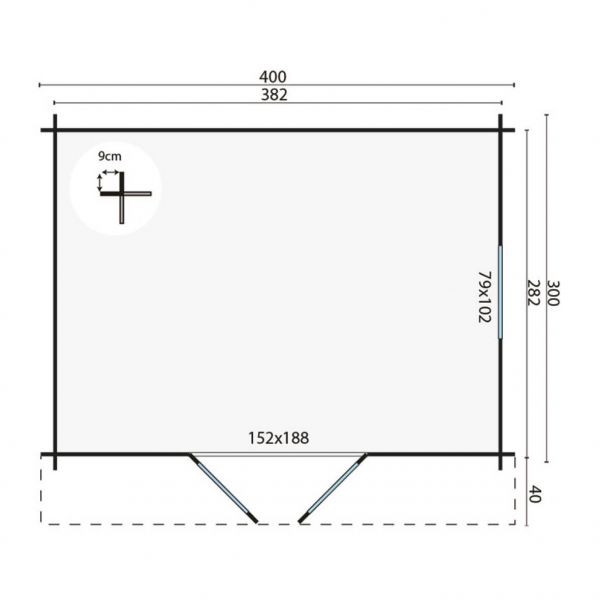 Grundriss Gartenhaus Dyre 40mm 400x300+40cm