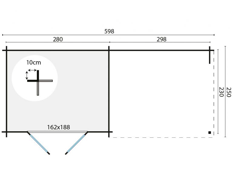 Grundriss Gartenhaus Freddy 598x250cm