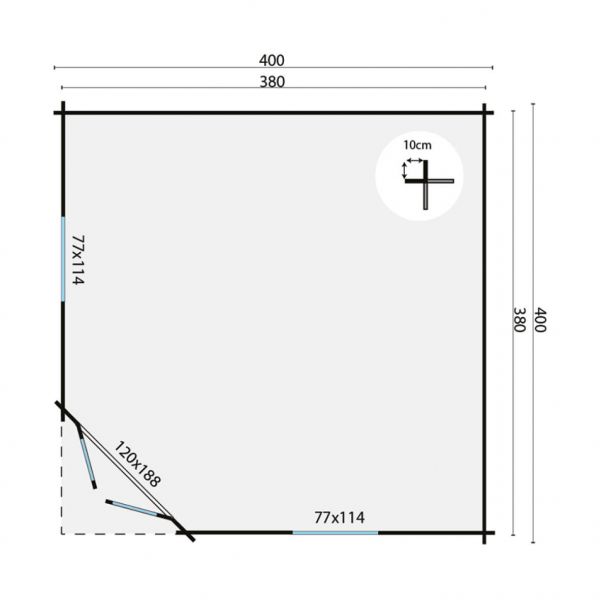 Grundriss 5 Eck Gartenhaus Lotte 44mm 400x400cm
