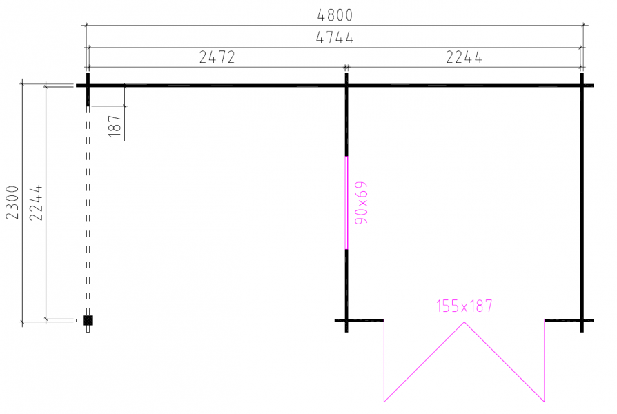 Grundriss Gartenhaus Mika 480x230cm