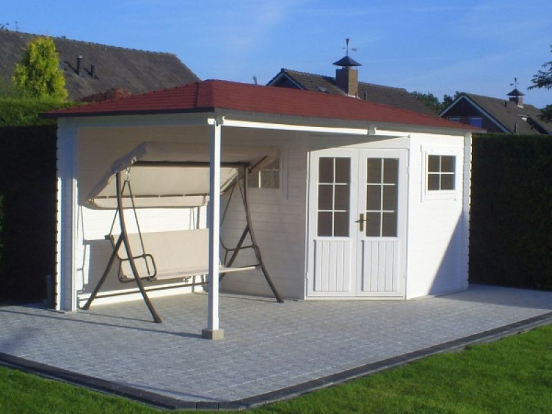 Seitliche Ansicht 5 Eck Gartenhaus Piet 28mm 500x250cm