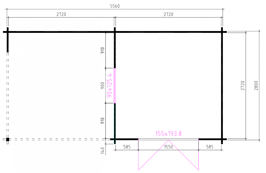 Grundriss Gartenhaus Renate 40mm 576x300cm