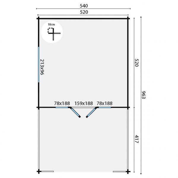 Grundriss Gartenhaus Sheffield 540x540+423cm