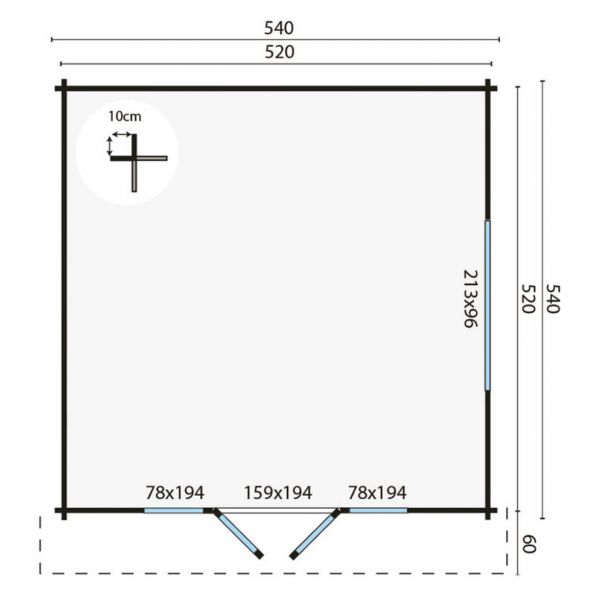 Grundriss Gartenhaus Southampton 540x540+60cm