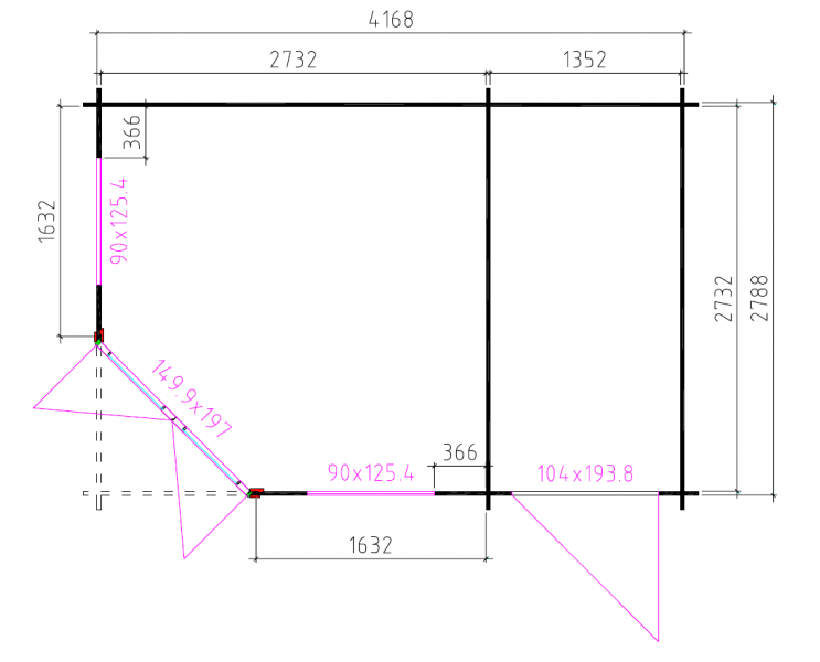 Grundriss 5 Eck Gartenhaus Lebrecht  28 mm 457 x 298 cm