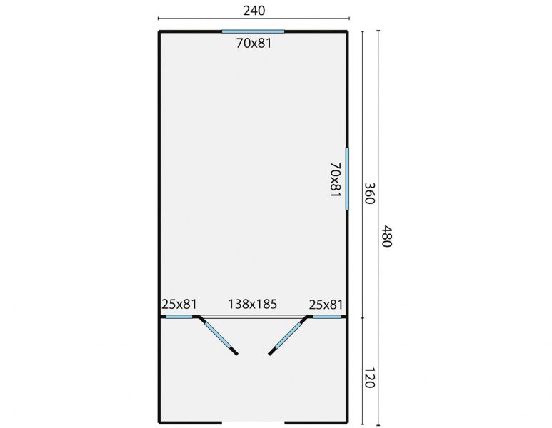 Grundriss Bauwagen 480 Peddy mit Veranda 240x480cm