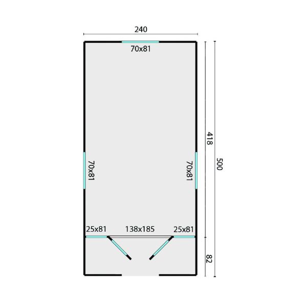 Grundriss Bauwagen 500 Kathy mit Veranda 240x500cm
