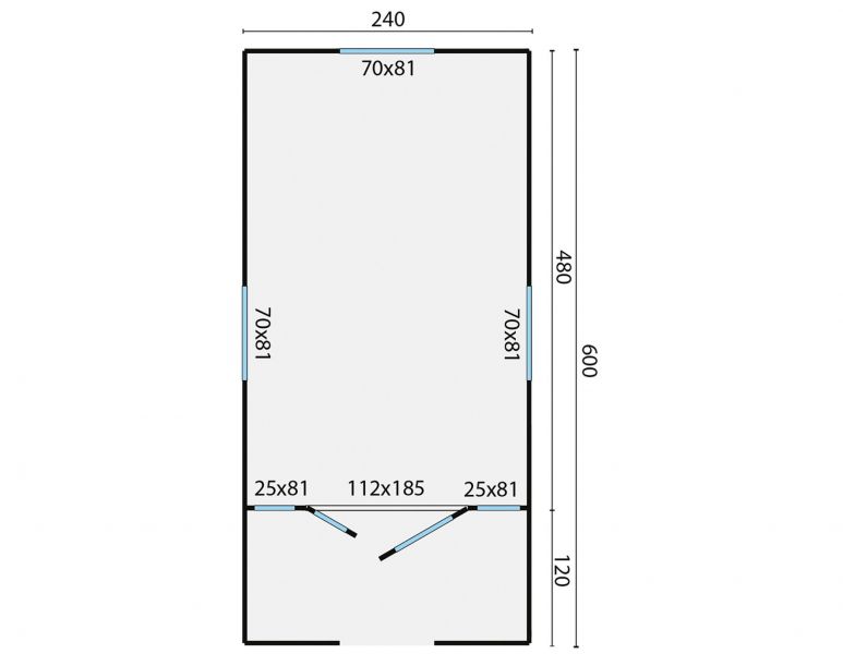 Grundriss Bauwagen 600 Johnny mit Veranda 240x600cm