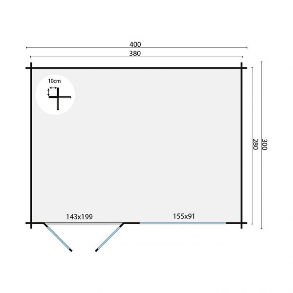 Grundriss Gartenhaus Aksel 28mm 400x300cm