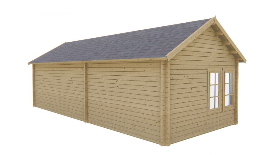 Seitliche Ansicht von Hinten Gartenhaus Big Ben 70mm 930x400cm