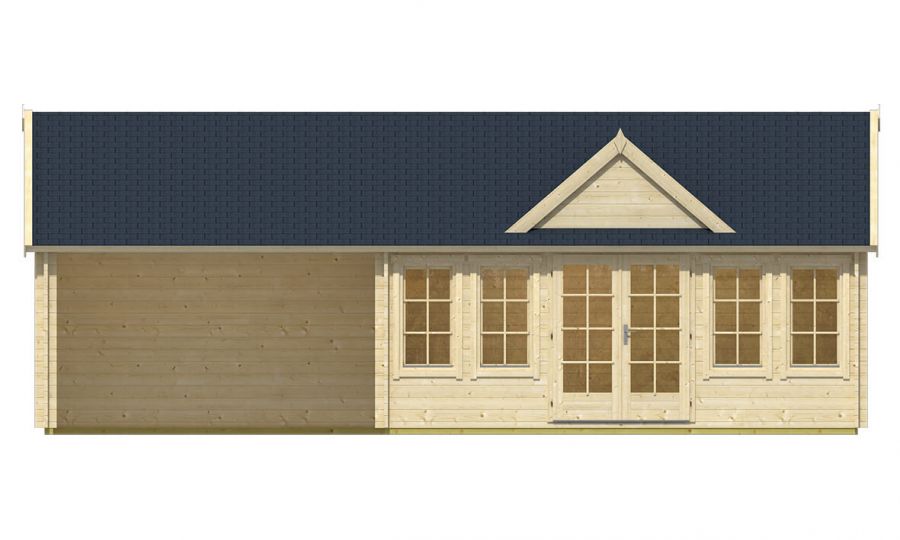 Ansicht Frontseite Gartenhaus Big Ben 70mm 930x400cm
