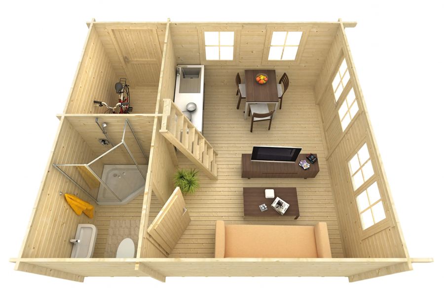 Etage 1 Gartenhaus Blockhaus Berlin 44mm 490x600cm