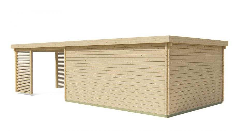 Seitliche Ansicht von Hinten links Gartenhaus Casper 58mm 400x900cm