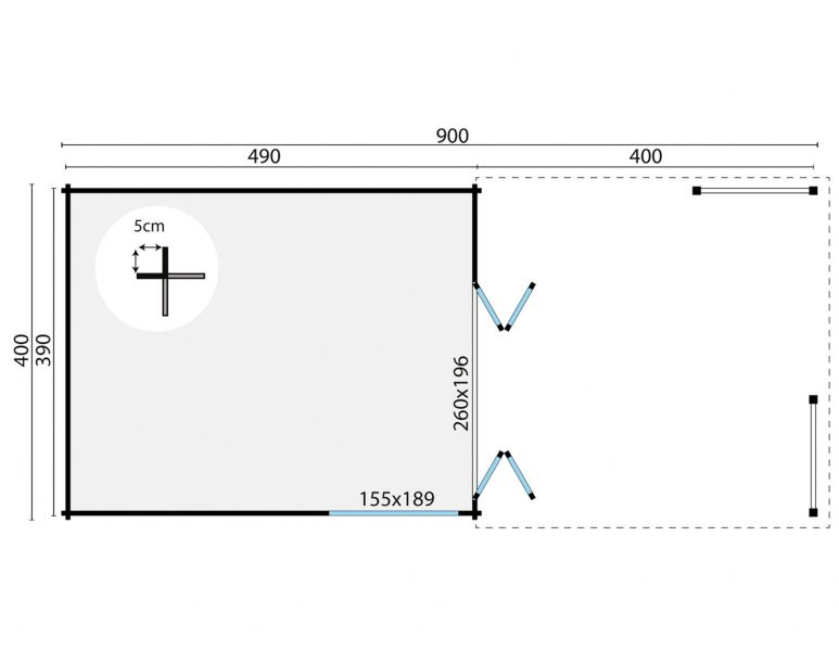 Grundriss Gartenhaus Casper 58mm 400x900cm