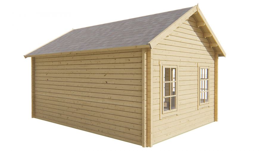 Seitliche Ansicht von Hinten Gartenhaus Clockhouse Trevor 70mm 550x400cm