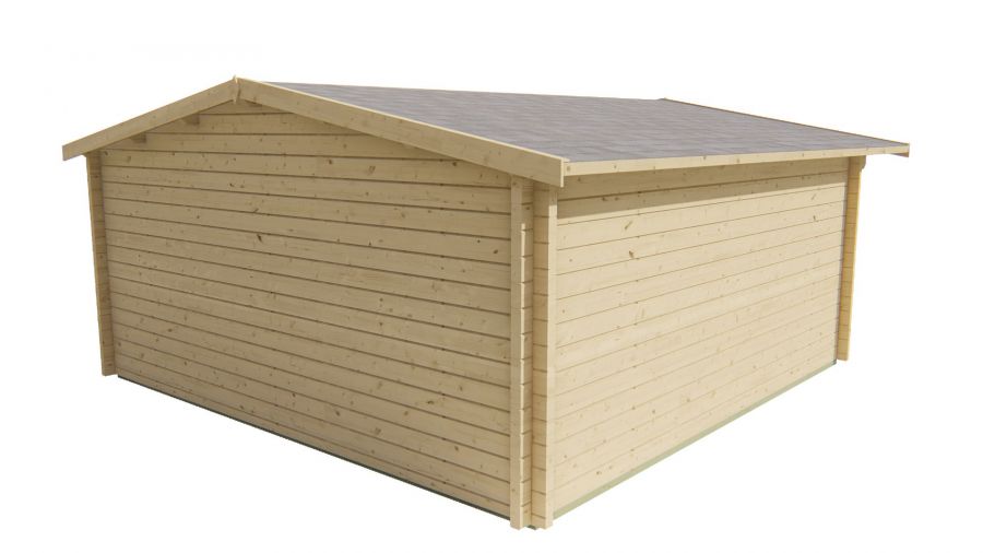 Seitliche Ansicht von Hinten Gartenhaus Dingle 70mm 500x500+70cm Vordach