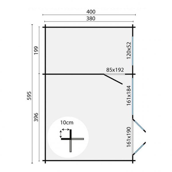 Grundriss Gartenhaus Flow 40mm 595x400cm