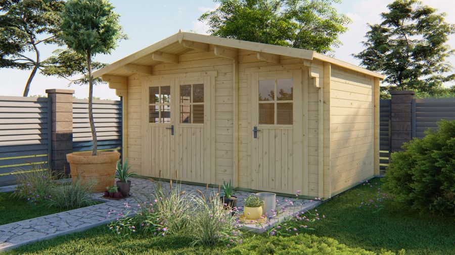 Gartenhaus Fraga 34mm 450x300 + 50cm Vordach