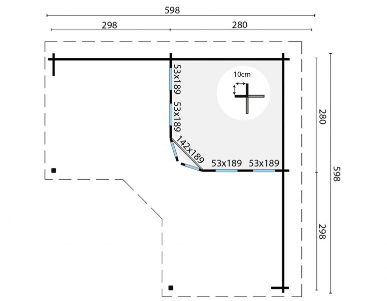 Grundriss Gartenhaus Funen 44mm 598x598cm
