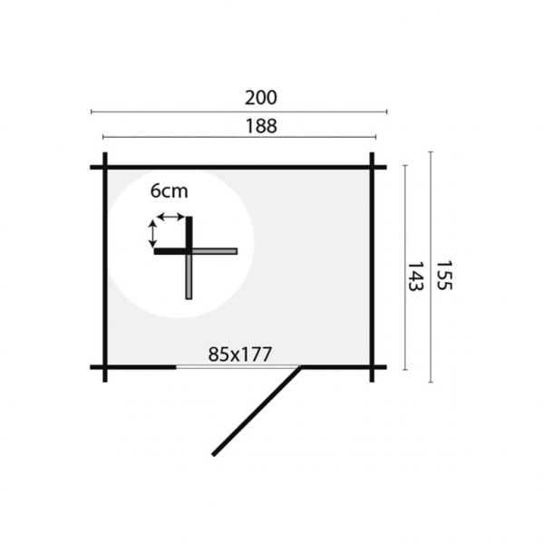 Grundriss Gartenhaus Gerätehaus Irina 19mm 200x155cm
