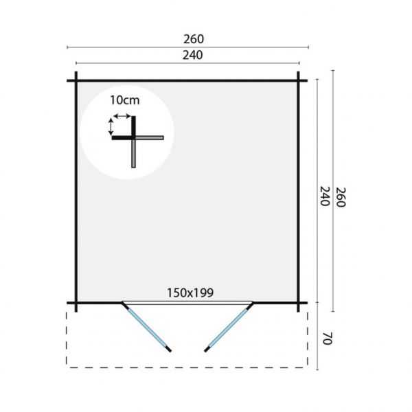 Grundriss Gartenhaus Gitte 260x260+70cm