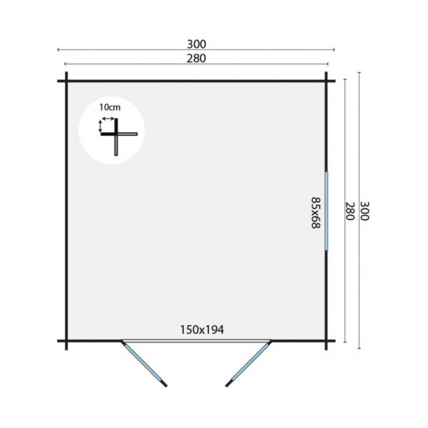 Grundriss Gartenhaus Halvar 300x300cm
