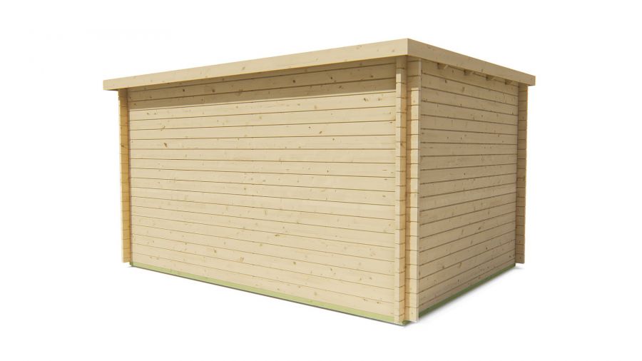Seitliche Ansicht von Hinten Gartenhaus Hazel 40mm 400x300cm