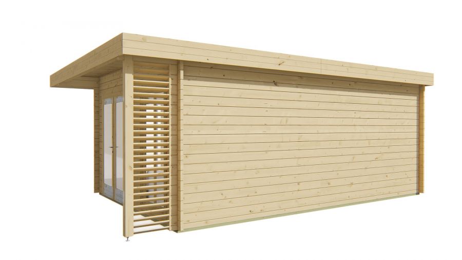 Seitliche Ansicht von Hinten Gartenhaus Hildegard 44mm 670 x 480cm