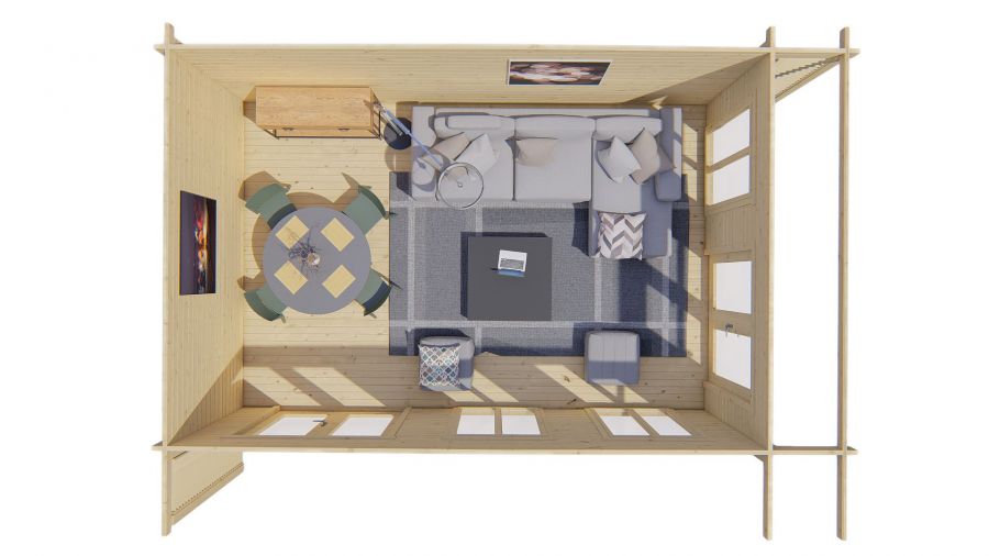 Draufsicht Gartenhaus Hildegard 44mm 670 x 480cm