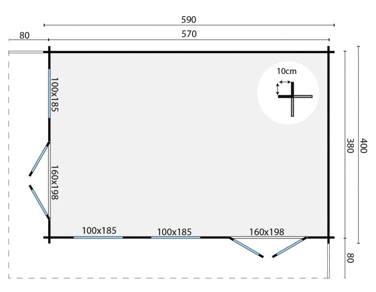 Grundriss Gartenhaus Hildegard 44mm 670 x 480cm