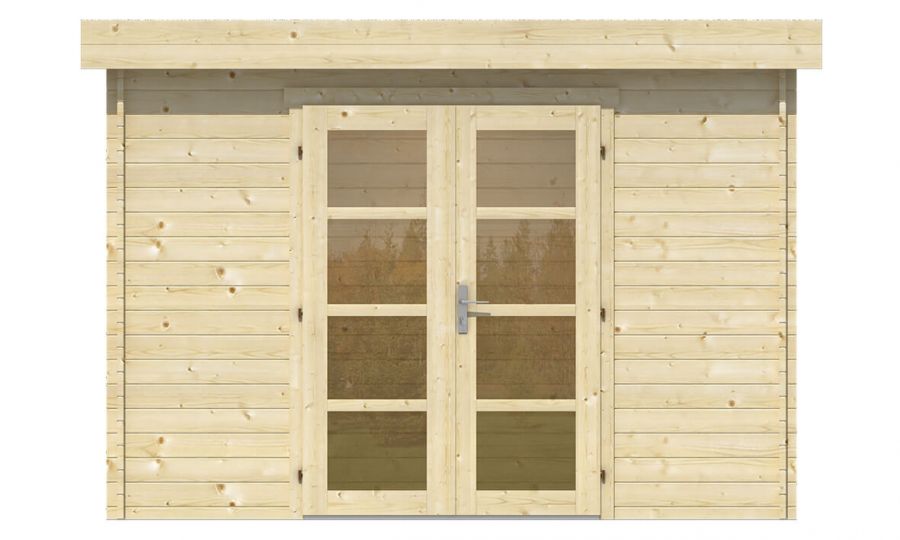 Ansicht Frontseite Gartenhaus Hypermodern 28mm 320x260cm