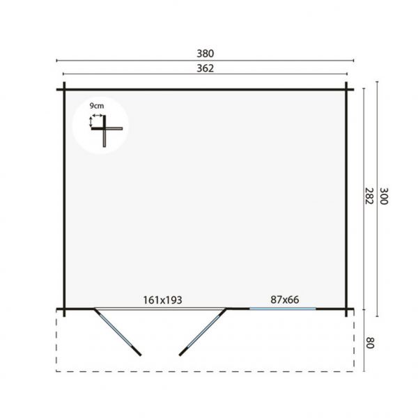 Grundriss Gartenhaus Ingmar 380x300+80cm