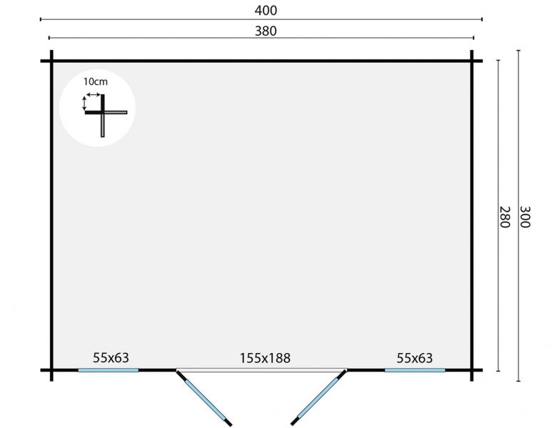 Grundriss Gartenhaus Juha 28mm 400x300cm