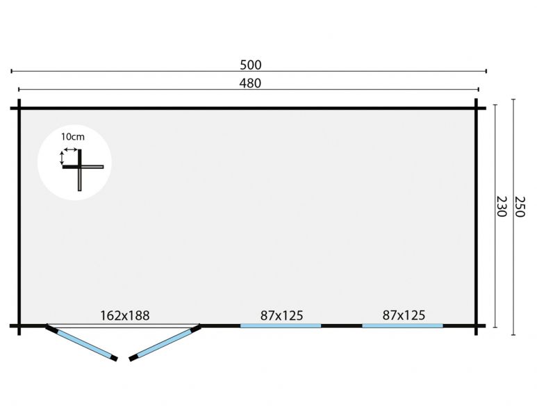 Grundriss Gartenhaus Justine 40mm 500x250cm