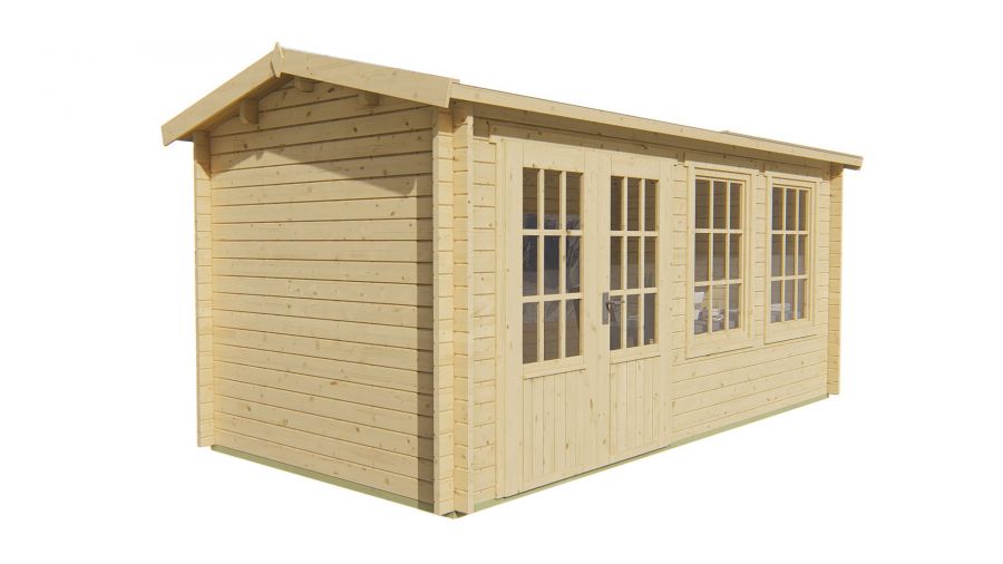 Seitliche Ansicht von Vorne Gartenhaus Justine 40mm 500x250cm