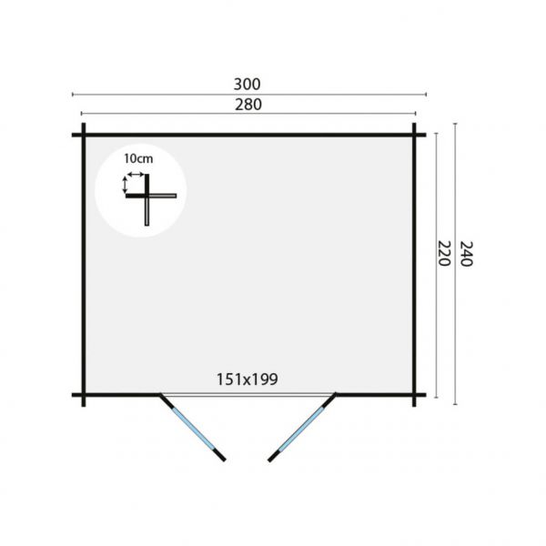 Grundriss Gartenhaus Klair 28mm 300x240cm