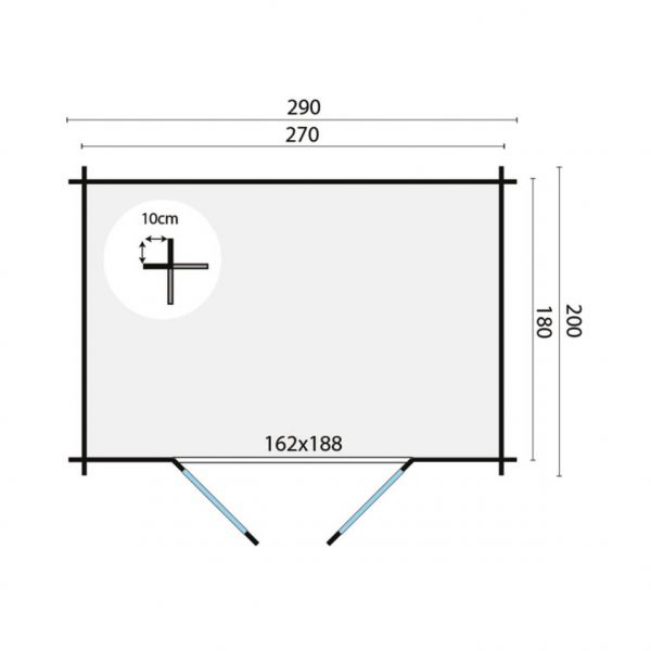 Grundriss Gartenhaus Kris 28mm 290x200cm