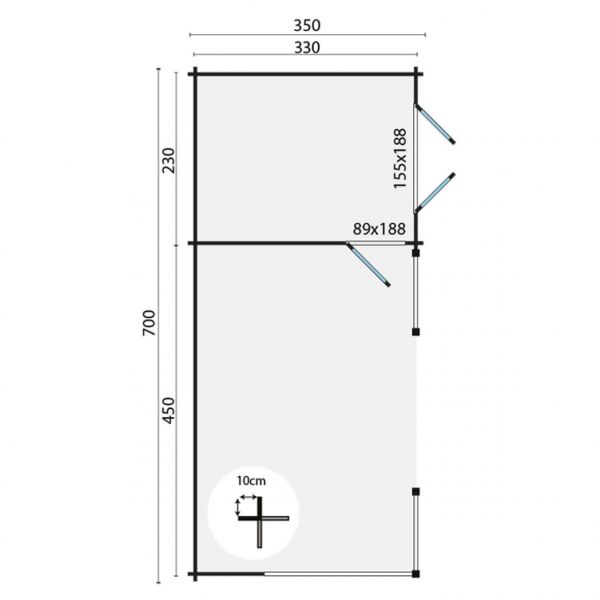 Grundriss Gartenhaus Kukka 40mm 700x350cm