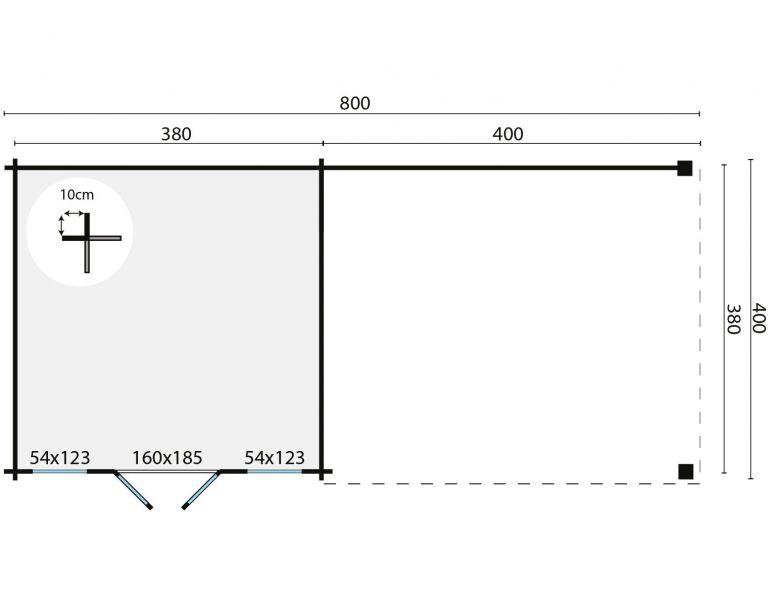 Grundriss Gartenhaus Kwaspa 44mm 800x400cm