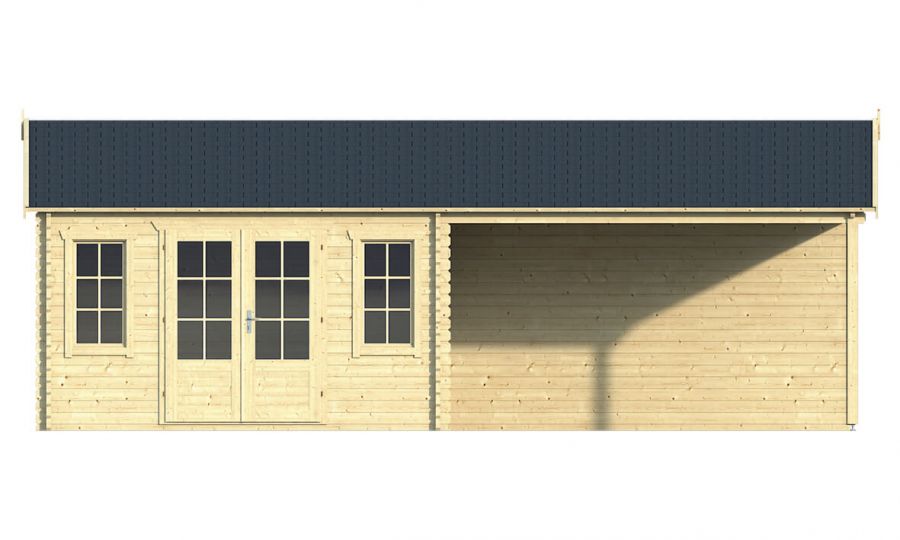 Ansicht Frontseite Gartenhaus Kwaspa 44mm 800x400cm