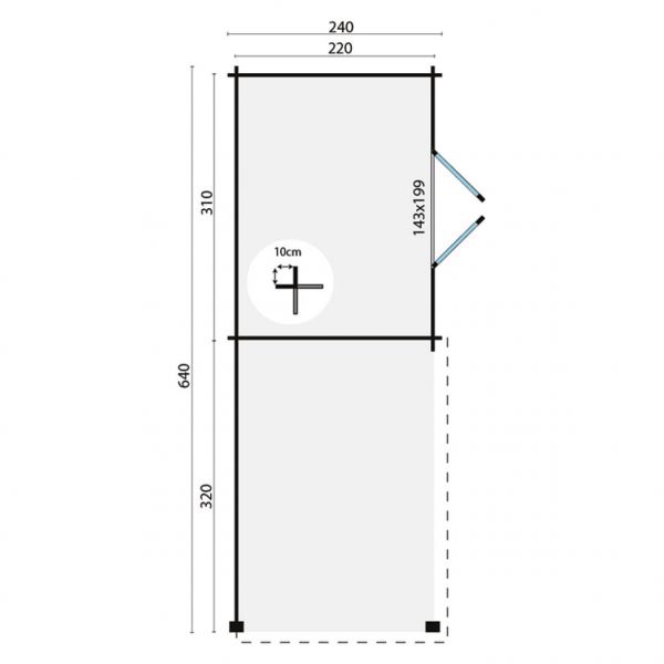 Grundriss Gartenhaus Maja 28mm 640x240cm