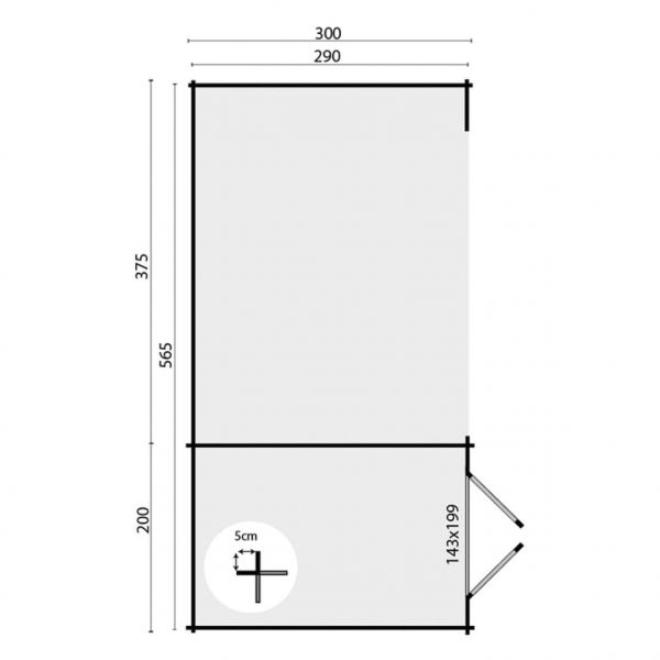 Grundriss Gartenhaus Megamodern 28mm 575x300cm