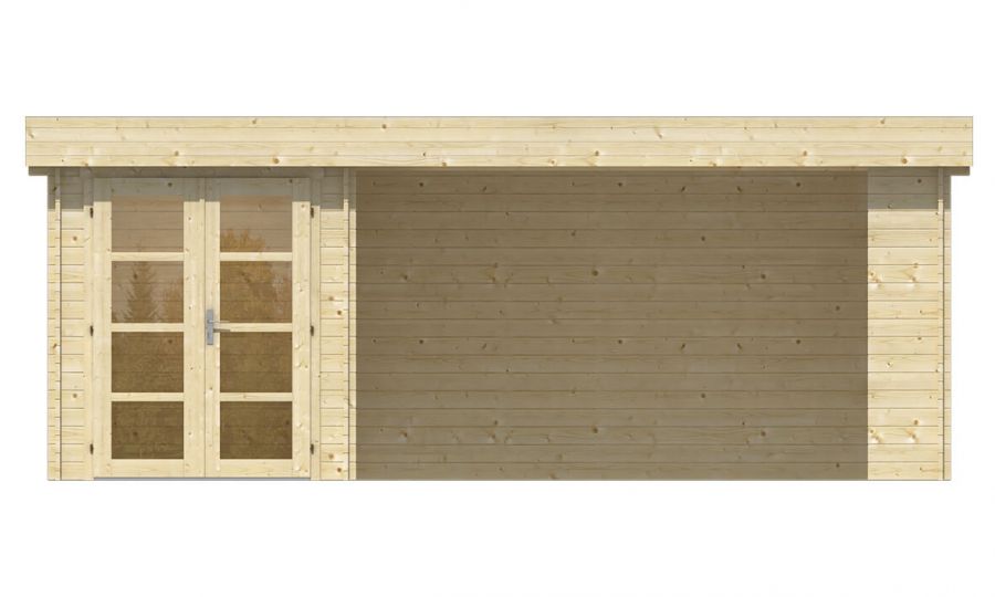 Ansicht Frontseite Gartenhaus Megamodern 28mm 575x300cm