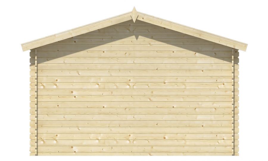 Ansicht Rückseite Gartenhaus Mika 28mm 380x300 + 80cm Vordach