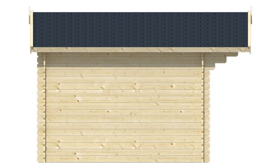 Ansicht Linke Seite Gartenhaus Mika 28mm 380x300 + 80cm Vordach