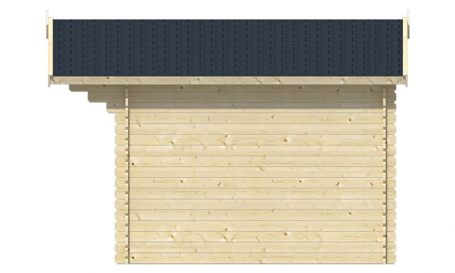 Ansicht RechteSeite Gartenhaus Mika 28mm 380x300 + 80cm Vordach