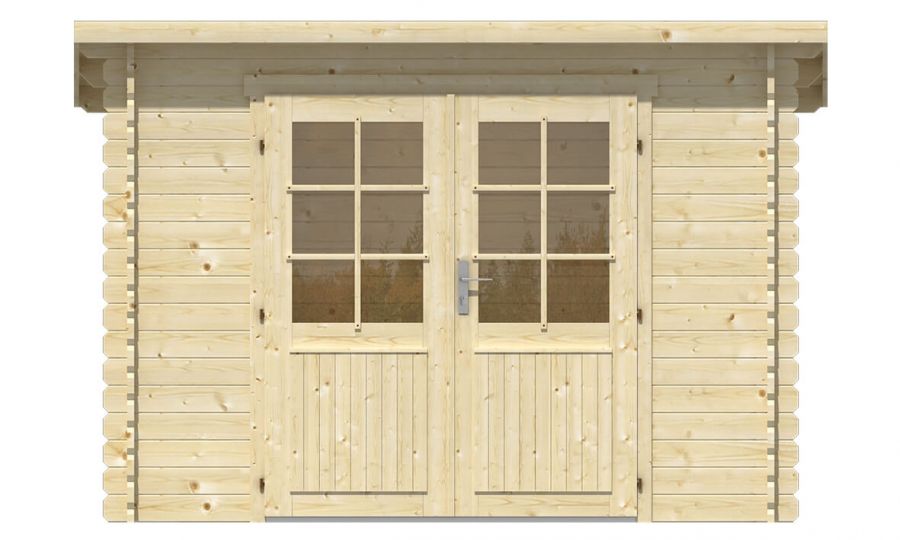 Ansicht Frontseite Gartenhaus Mila 28mm 290x260cm
