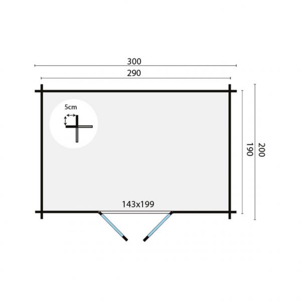 Grundriss Gartenhaus Minimodern 28mm 300x200cm